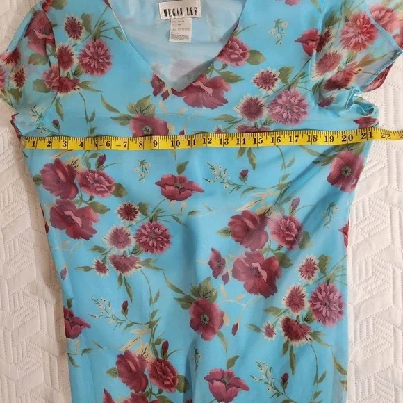 Megan Lee Sundress women Midi blue Flutter‎ Sleeves vNeck Lined boho flirt 16P - Picture 8 of 12